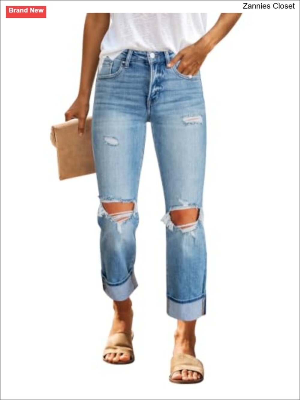 Boyfriend Ripped Mid Waisted Distressed Stretchy Jeans